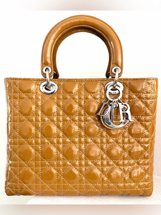 Christian Dior Handbags - CHRISTIAN DIOR Lady Dior Mustard Gold Patent Cannage Bag + Strap